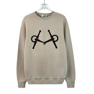 Hermes Khaki Horsebit Patchwork Sweatshirt XS Cotton & Lambskin